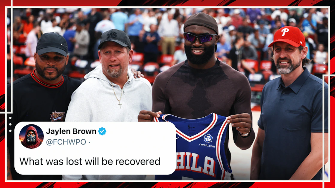 Jaylen Brown dalam balutan jersey baru Philadelphia 76ers