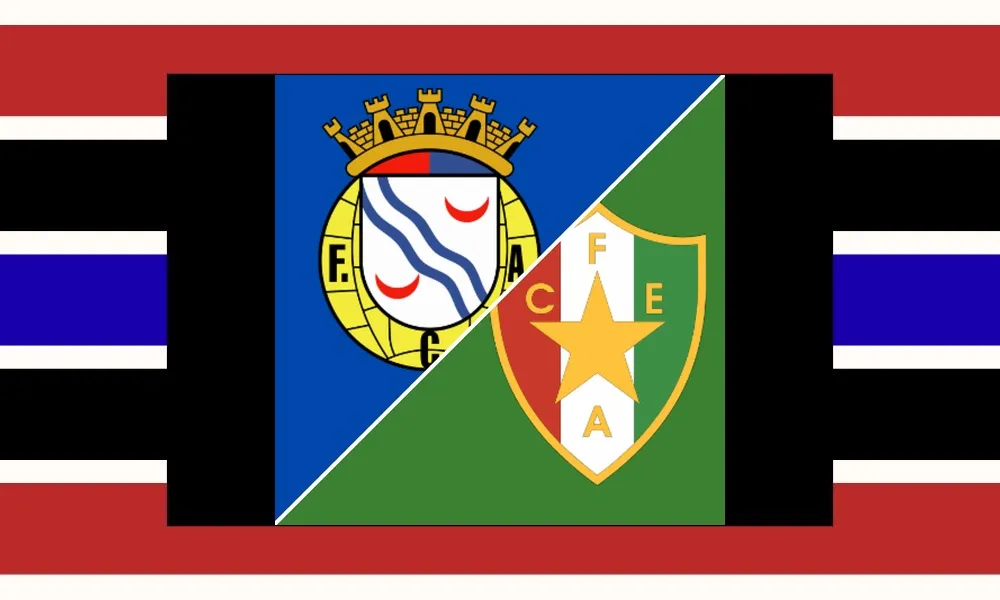 Ilustrasi pertandingan Alverca vs Estrela di Liga Portugal dengan suasana stadion Complexo Desportivo