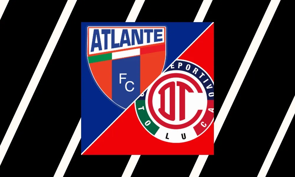 Ilustrasi pertandingan Atlante vs Toluca di Liga MX dengan atmosfer Estadio Banorte