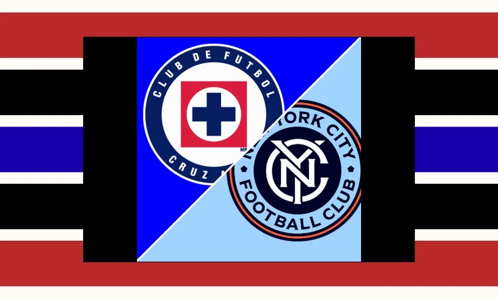 Ilustrasi pertandingan Cruz Azul vs NYCFC di Leagues Cup dengan suasana Red Bull Arena